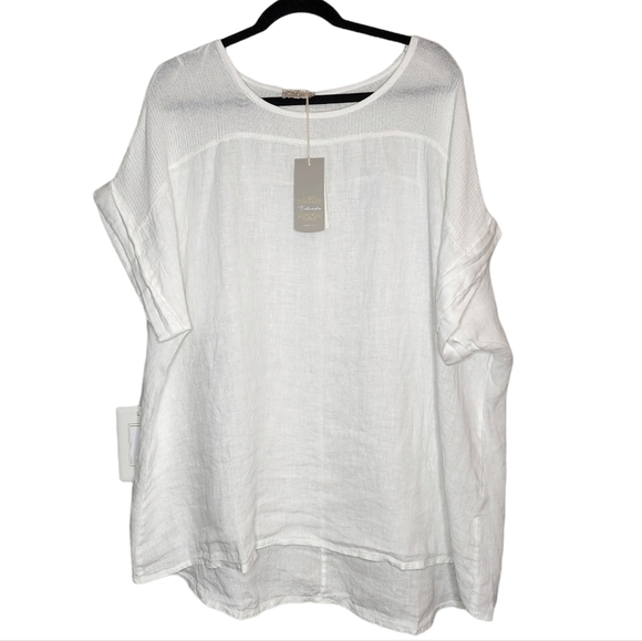 NWT Bellambra 100% Linen Gauze White Short Sleeve Top Made In Italy Size 3X - Picture 1 of 16